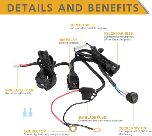 Miniatura 3 de Arnés de cableado de 1 cable, Rfroad Lighting Kit de arnés de cableado resistente de 12V con interruptor de balancín de nylon para barra de luz LED