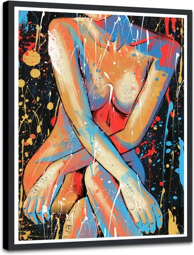 Miniatura 29 de Lienzo abstracto moderno para pared, póster de niña en vestido rojo caminando con paraguas azul, obra de arte para la decoración de pared