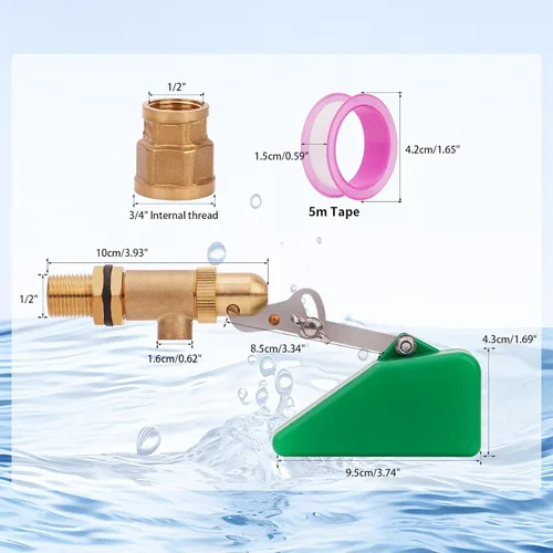 Miniatura 7 de LIUCOGXI Válvula de flotador de latón de 1/2 pulgada Válvula de agua con adaptador Válvula de flotador de estanque con brazo ajustable Válvula