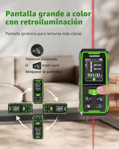 Miniatura 8 de Huepar Herramienta de medición láser dual profesional de 393 pies, herramienta de medición láser bilateral recargable, dispositivos de medición