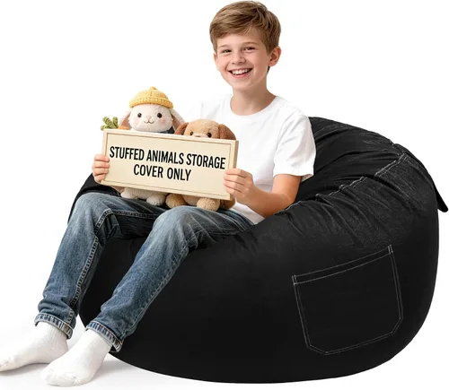 Miniatura 47 de Lukeight - Puf de almacenamiento de animales de peluche para niños, funda para puf de dinosaurio con cremallera para organizar la habitación