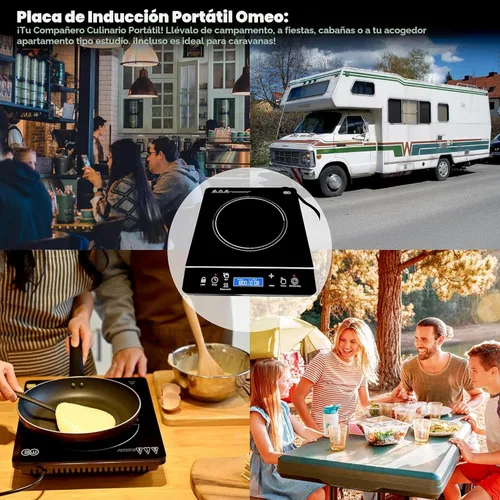 Miniatura 5 de OMEO Placa de cocción portátil de doble inducción con 2 quemadores, control táctil, cocina de inducción de 110 V con bloqueo de seguridad, pausa