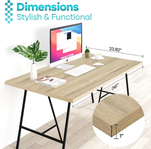 Miniatura 4 de Kaboon Mesa de 36 x 24 pulgadas, escritorio sólido de una pieza para escritorio de pie sentado, escritorios dobles, escritorio en L, bricolaje, Roble