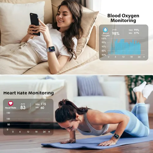 Miniatura 2 de POIUZET Monitor de actividad física, reloj de fitness con oxígeno en sangre, monitor de frecuencia cardíaca, contador de calorías de pasos, monitor