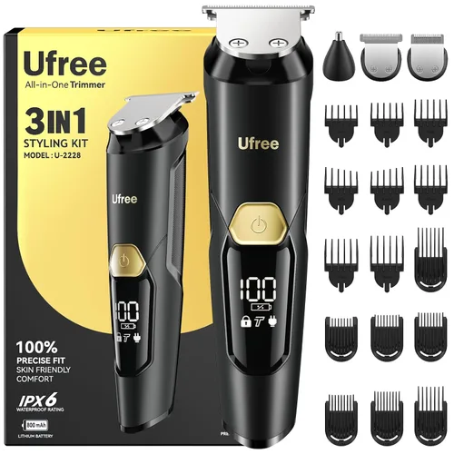 Miniatura 8 de Ufree Kit de recortadora de barba 3 en 1, maquinilla de afeitar eléctrica para bigote, cuerpo y nariz, pelo facial, recortadora de pelo profesional