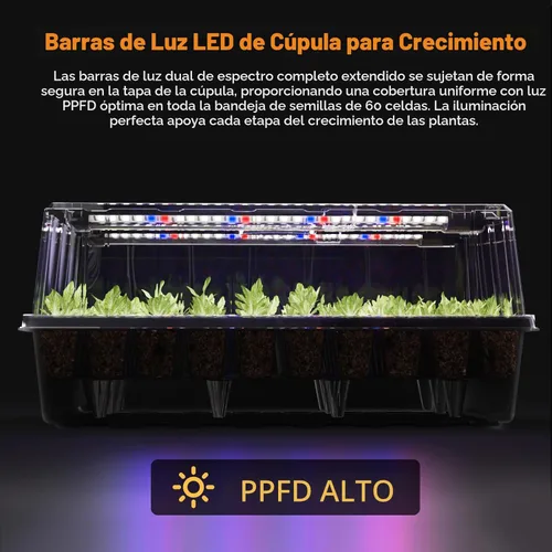 Miniatura 2 de Patigrow Bandeja de inicio de semillas de riego automático de 120 celdas con luz de crecimiento, kit de inicio de semillas con cúpula de humedad