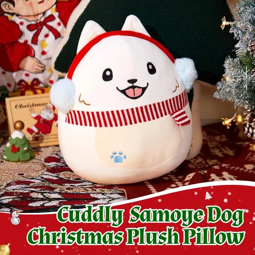 Miniatura 4 de Almohada de felpa para perro samoyedo de Navidad 2026, lindos peluches de cachorros, juguete de regalo de Navidad para niños y niñas, decoración