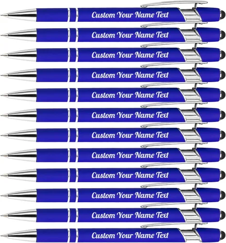 Miniatura 24 de 12 bolígrafos personalizados a granel con grabado sin nombre, bolígrafos personalizados con lápiz capacitivo, logotipo de mensaje de texto grabado