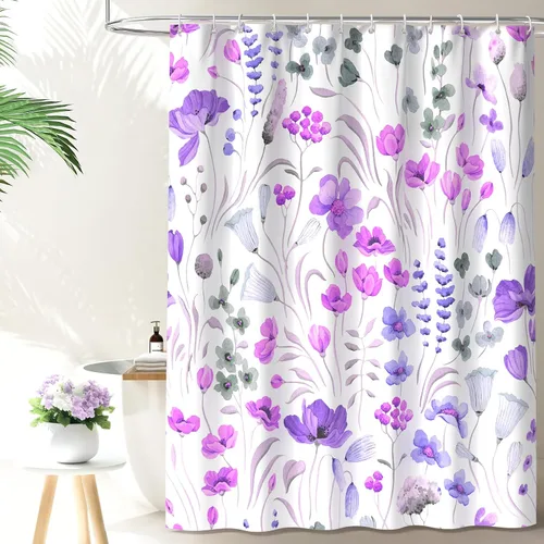 Miniatura 11 de QiyI Cortina de ducha con diseño floral de acuarela, flores y hojas, primavera, decoración del hogar, lavable a máquina, juego de cortina de ducha