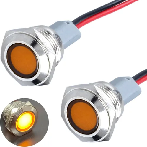 Miniatura 13 de 2 piezas de luz indicadora de metal de 16 mm, 110-220 V CA, 20 mA, impermeable IP67, lámpara piloto LED de cabeza plana con orificio de montaje