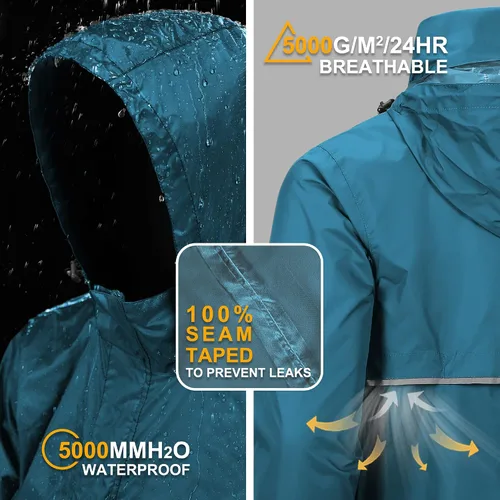 Miniatura 29 de Outdoor Ventures Chaqueta de lluvia para hombre, impermeable, ligera, plegable, para senderismo, golf, correr