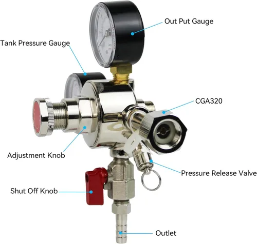 Miniatura 2 de HFS (R) Regulador de CO2 de doble calibre de alta resistencia, cromado, ajuste de flujo sin herramientas, presión ajustable de 0-60 PSI, seguridad