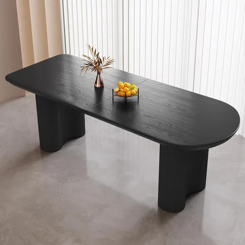 Miniatura 10 de Mesa de comedor negra de 55 pulgadas, una mesa rectangular de extremo redondeado con patas de diseño ondulado para cocina, comedor, oficina en casa