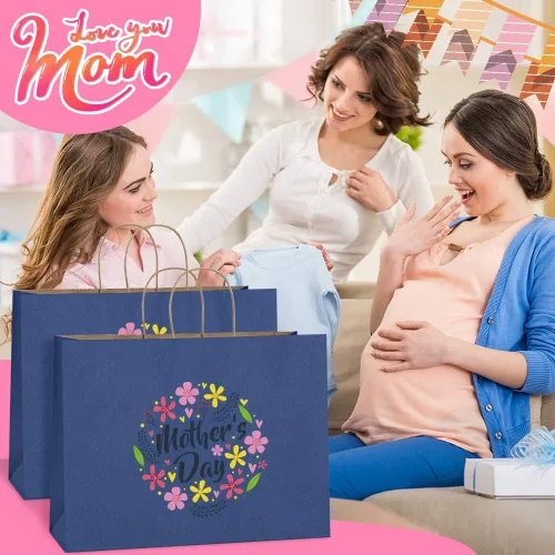 Miniatura 4 de BagDream 100 bolsas de papel kraft de 16 x 6 x 12 pulgadas con asas a granel, bolsas de compras grandes para regalos, comestibles, mercancías, Azul