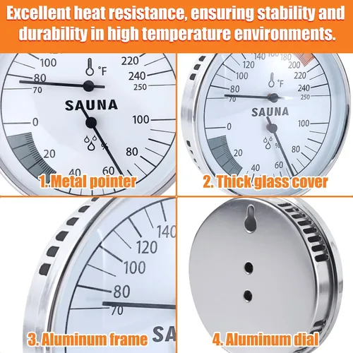 Miniatura 4 de Termómetro de sauna 2 en 1, higrómetro Fahrenheit, medidor de temperatura de humedad interior, monitor para sala de vapor infrarrojo, baño, spa