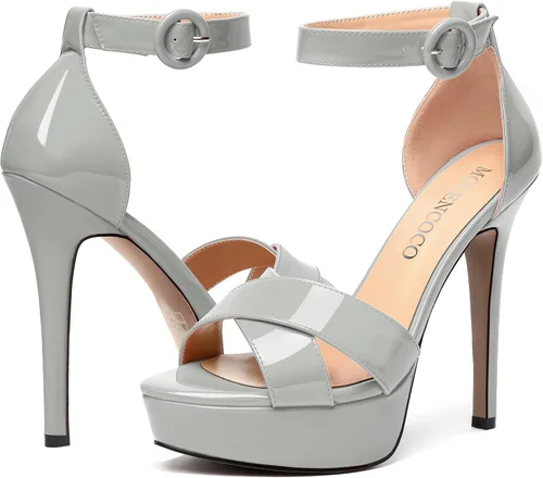 Miniatura 6 de MODENCOCO Sandalias de boda con correa de tobillo sexy para mujer, con plataforma y puntera abierta, tacón de aguja y tacón alto, zapatos de vestir