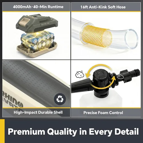 Miniatura 6 de Lavadora a Presión Inalámbrica, 1280 PSI Lavadora de Potencia Portátil, Alimentada por Batería de 4.0Ah con Fuente de Agua Dual, Boquilla 6-en-1