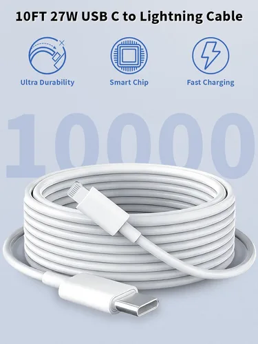 Miniatura 4 de Cargador rápido para iPhone, 10 pies y 20 W [certificado Apple MFi] USB tipo C, bloque de carga rápida, cargador Lightning para iPhone con cable