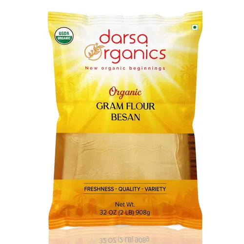 Darsa Organics Harina de gramo – 2 libras Besan, harina de garbanzos certificada por USDA orgánica para hornear, cocinar y cuidar la piel, sin
