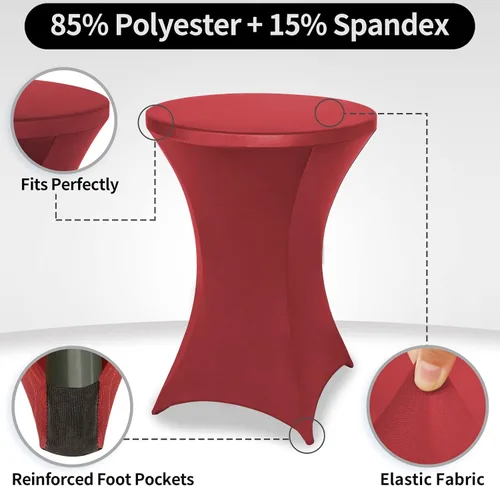 Miniatura 4 de FestiCorp Paquete de 6 fundas de elastano ajustadas para mesa de cóctel, manteles elásticos para mesa de cóctel, mantel elástico para fiestas, Rojo