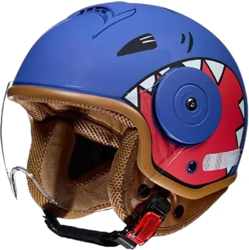Miniatura 12 de Casco de motocicleta retro para niños 3/4, aprobado por el DOT, casco vintage de cara abierta para scooter eléctrico, kart, bicicleta de tierra, Azul