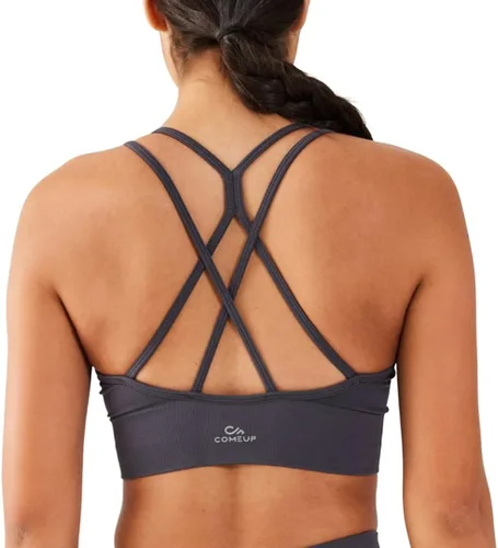 COMEUP Sujetador deportivo sin costuras con tiras para mujer, almohadillas extraíbles en el pecho. Sujetador deportivo de soporte medio
