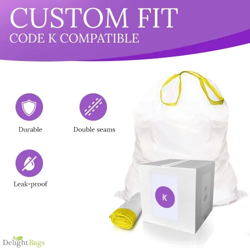 Miniatura 2 de Code K - 100 unidades, compatible con Simplehuman Code K, color blanco, bolsas de basura con cordón, 9-13 galones, 35-45 litros, 24.4 x 28 pulgadas