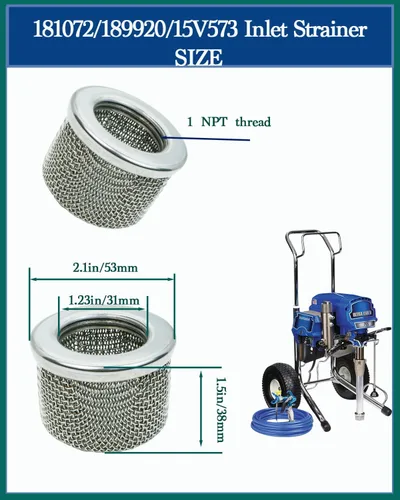 Miniatura 2 de Filtro de entrada, filtro de entrada de manguera, compatible con los números de pieza Graco 181072, 189920, 15V573 y modelos 795, 1095, 1595, 3900