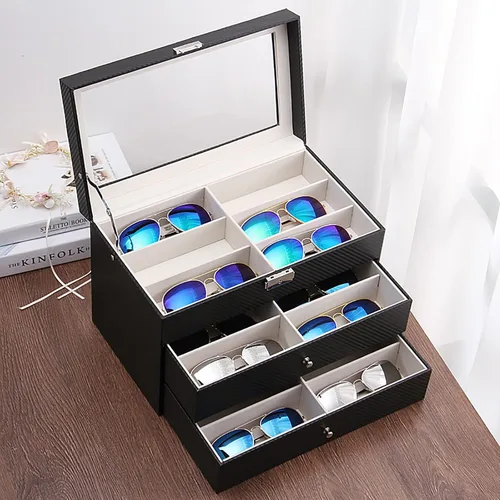Miniatura 3 de Nicunom Organizador de lentes de sol con 18 ranuras para coleccionista gafas de sol caja de almacenamiento de gafas con cajón con cerradura