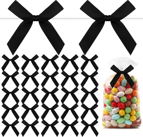 Mini lazos negros para envoltura de regalos, 30 piezas de lazo negro para bolsas de golosinas, lazos pequeños de cinta de satén para Halloween,