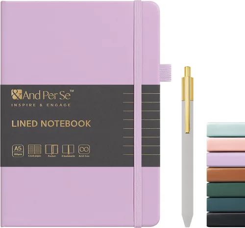 Miniatura 24 de &And Per Se Juego de diario y bolígrafo forrados, cuaderno A5 de tapa dura de cuero con bolígrafo y juego de papelería, 160 páginas de 3.53 oz/m²