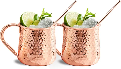 Miniatura 7 de KITESSENSU 16-PC All-in-One Moscow Mule Mugs Set, 17 oz Hammered Copper Mule Mugs Kit with Straws, Coasters, 20/40ml Jigger, Opener and Stirrer