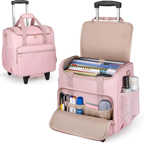 Miniatura 10 de LUXJA Bolsa rodante para profesores con compartimento para laptop y dolly desmontable, bolsa de mano rodante multifuncional para profesores