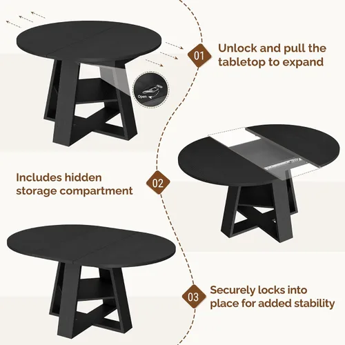 Miniatura 7 de Aivermel Mesa de comedor ovalada extensible de 43.3 a 59 pulgadas para 4-6, mesa de comedor redonda de madera de ingeniería con almacenamiento