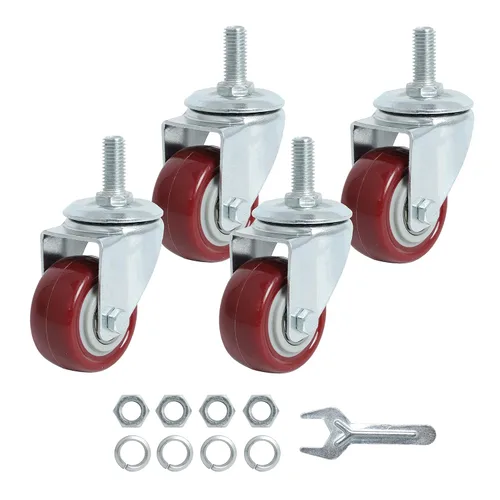 Miniatura 25 de Finnhomy Ruedas giratorias de 2 pulgadas, ruedas de vástago roscado resistentes de 3/8 a 16 x 1 con freno, juego de 4 ruedas de poliuretano de alta