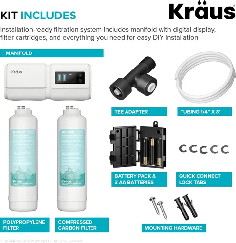 Miniatura 4 de KRAUS Purita FS-1001 - Sistema de filtración de agua de 2 etapas para debajo del fregadero con monitor de pantalla digital, FS-1001