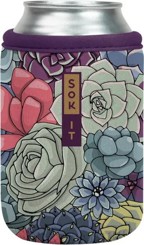 Sok It Can Sok - Funda de neopreno aislada para cerveza y refrescos (Succulents, funda para latas de 12 onzas)
