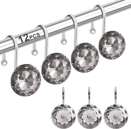 Miniatura 15 de 12 piezas de ganchos para cortina de ducha para baño, ganchos para cortinas de ducha de acero inoxidable resistentes al óxido con strass decorativos