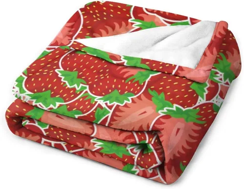 Miniatura 7 de Manta de fresa, 30 x 40 pulgadas, bonita manta de frutas para mujeres y niñas, suave y acogedora, mantas de franela para sofá, cama