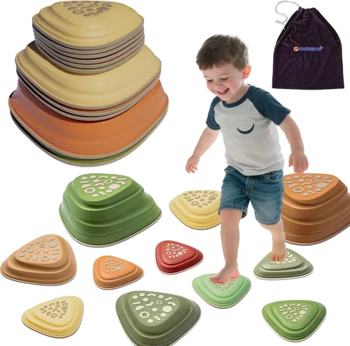 Miniatura 10 de makarci Stepping Stones para niños, 12 piezas de carreras de obstáculos para jugar en interiores y exteriores, borde de goma completo de plástico 12