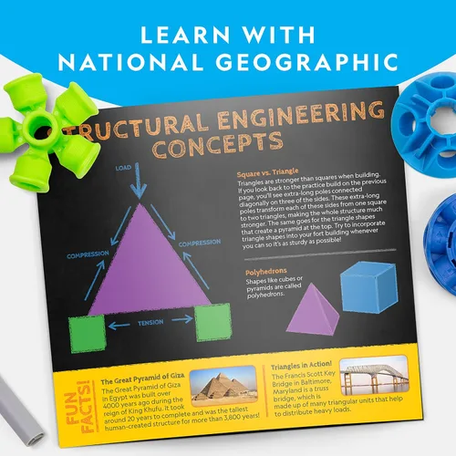 Miniatura 8 de National Geographic Kit de construcción de fuertes para interiores, 225 piezas para juego creativo, juguetes de construcción STEM para niños de 6 a