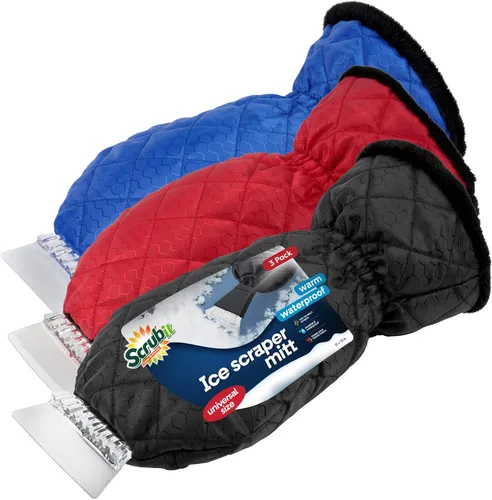 SCRUBIT Rascador de hielo con guante, raspador de parabrisas de automóvil para hielo y nieve con guante de forro polar, raspa y quita la nieve