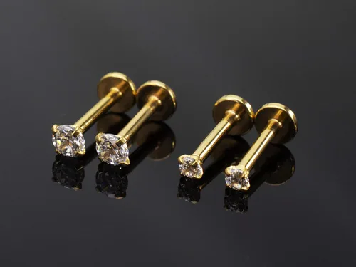 Miniatura 4 de Piercing de labio de 16 G con circonita cúbica de color mixto para labret Monroe nariz, tragus hélice para oreja, joyería de acero inoxidable