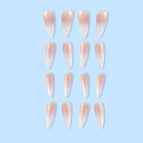 Miniatura 3 de Uñas postizas extralargas a presión con punta francesa de punta francesa degradada rosa a blanco, uñas postizas para mujeres y niñas, 24