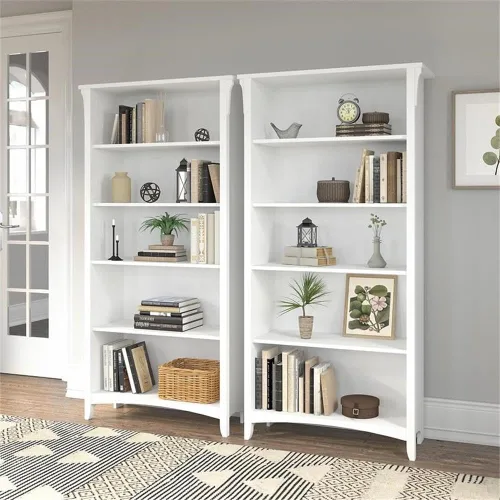 Miniatura 2 de Bush Furniture Salinas - Estantería alta de 5 estantes, juego de 2 en gris Shiplap y blanco puro, almacenamiento vertical de oficina, estanterías