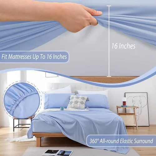 Miniatura 3 de Whitney Home Textile Juego de sábanas tamaño Queen, sábanas de microfibra suaves para hotel tamaño Queen, bolsillo extra profundo, juego de sábanas