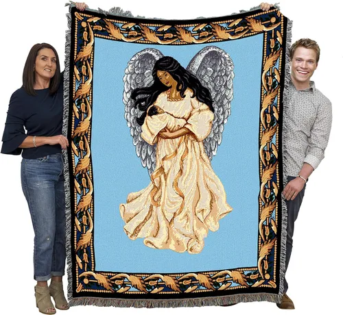 Miniatura 19 de Pure Country Weavers Angelic Trio - Manta con diseño de tres ángeles tocando música, manta cuadrada para regalo, tejida de algodón, fabricada