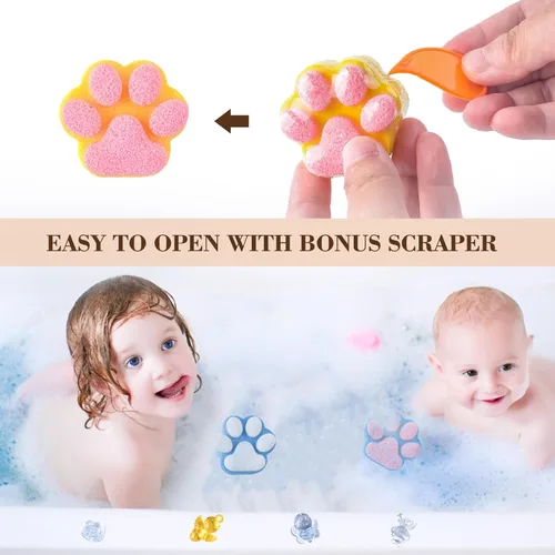 Miniatura 5 de Bomba de baño de patas para niños con juguetes sorpresa en el interior, 12 piezas coloridas hechas a mano de bola de baño natural con juguetes