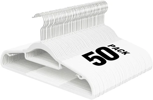 Miniatura 11 de Paquete de 50 perchas de plástico resistentes con gancho giratorio de 360°, barra antideslizante y organizadores de armario ultrafinos de 0.2