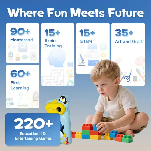 Miniatura 2 de Teléfono inteligente para niños, juguetes educativos para niños con más de 220 juegos, pantalla táctil de 3.97 pulgadas, cámara de 5 MP, control